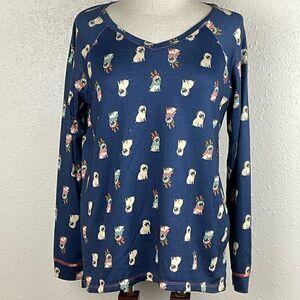 Used Jenni Intimates Womens Blue Reindeer Pug Christmas Pajamas Size M